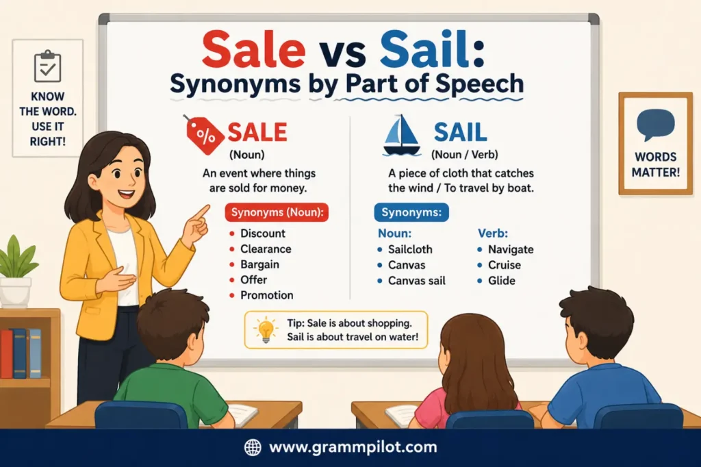 Sale vs Sail: Synonyms by Part of Speech