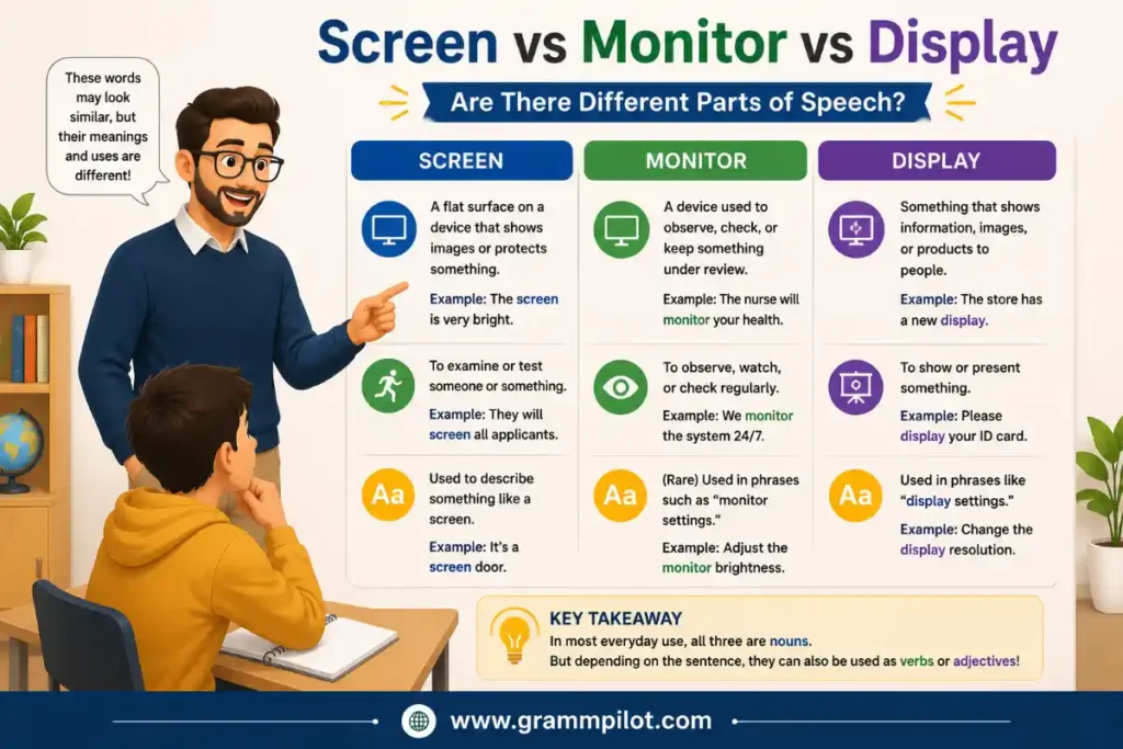 Screen vs Monitor vs Display: Parts Of Speech