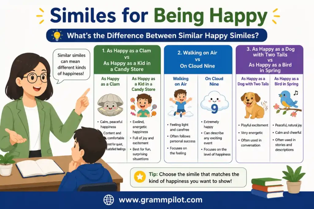 What's the Difference Between Similar Happy Similes?
