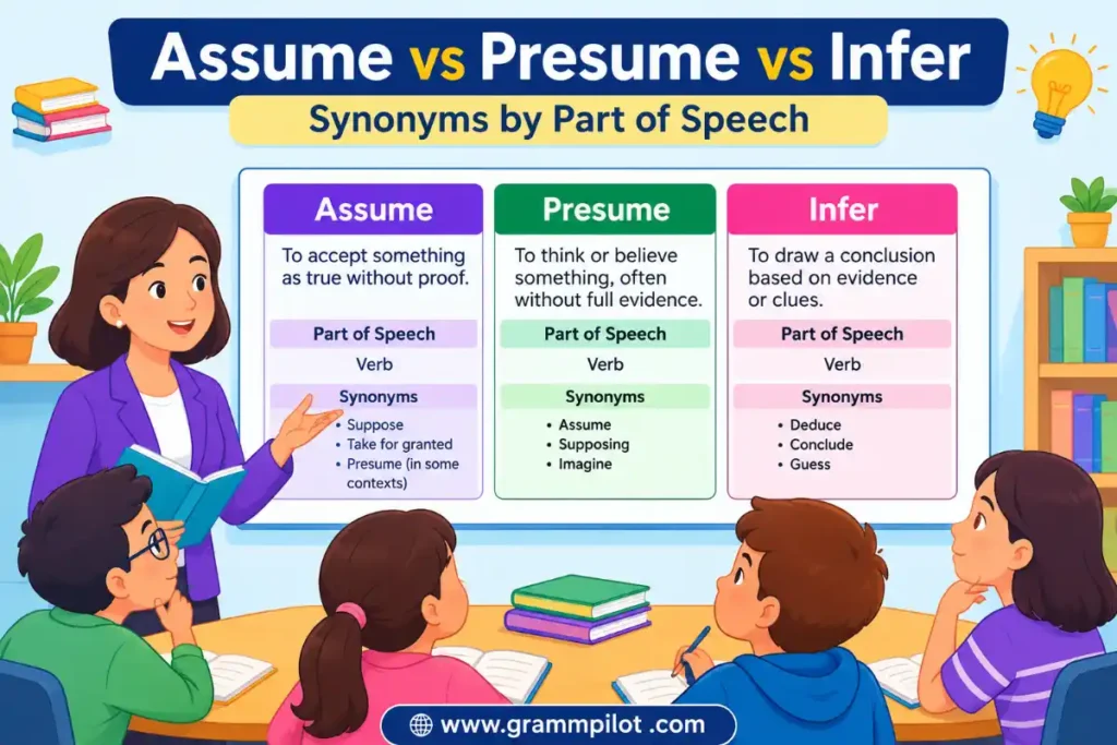 Assume vs Presume vs Infer Synonyms by Part of Speech