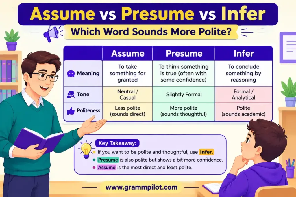 Assume vs Presume vs Infer : Which Word Sounds More Polite?