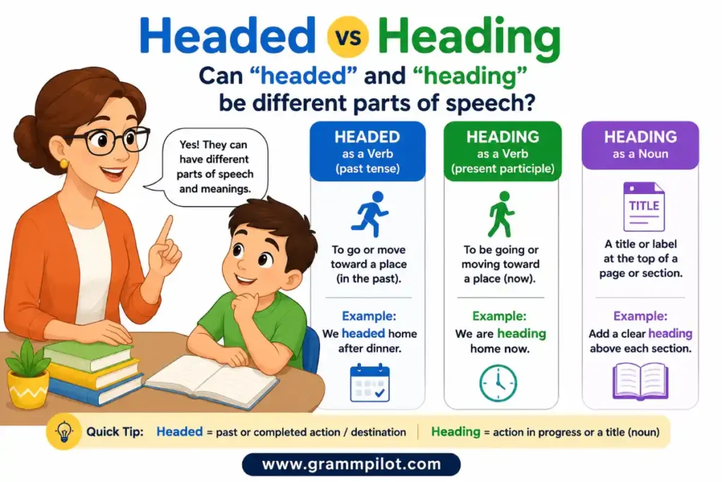 Can “headed” and “heading” be different parts of speech?