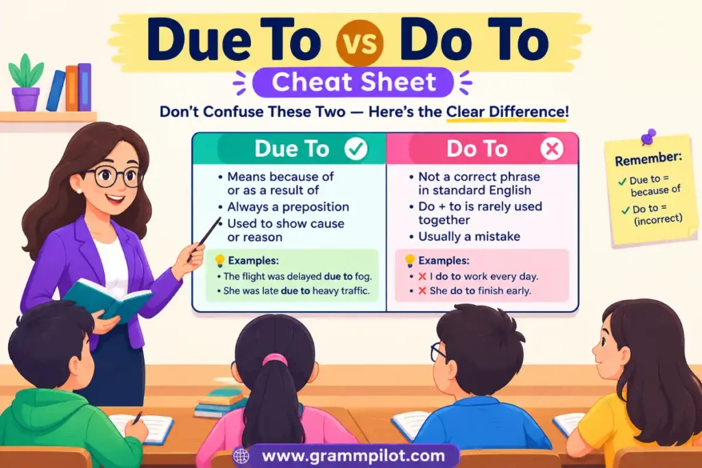 Due To or Do To Cheat Sheet