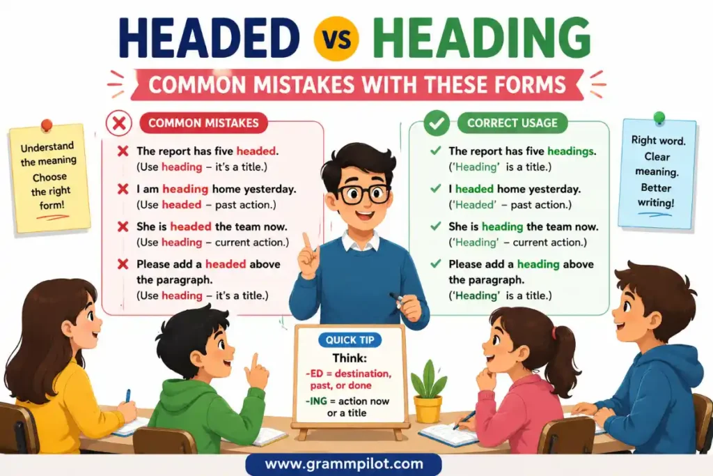 Headed vs Heading: Common mistakes with these forms