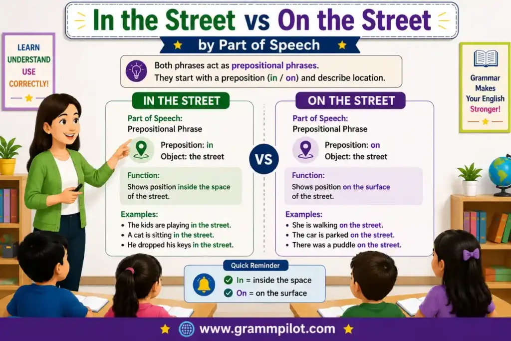 In the Street vs On the Street by Part of Speech