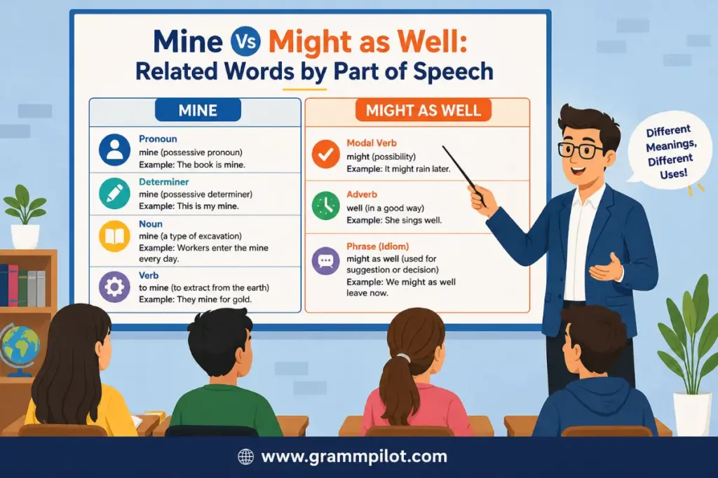 Mine vs Might as Well: Related Words by Part of Speech