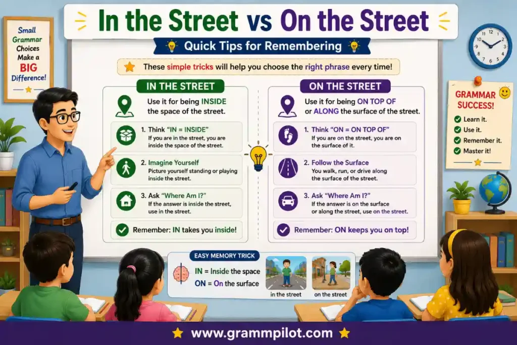 Quick Tips for Remembering In the Street vs On the Street
