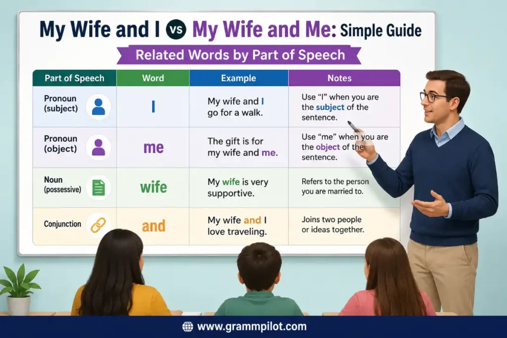 Related Words by Part of Speech"My Wife and I vs My Wife and Me"
