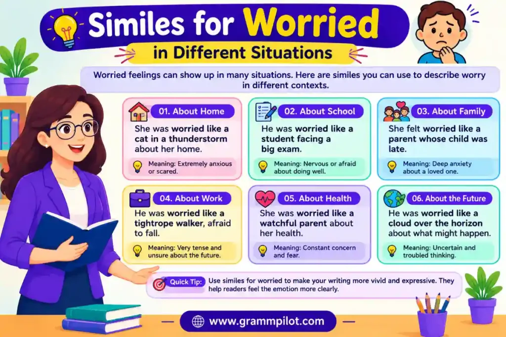 Similes for Worried in Different Situations