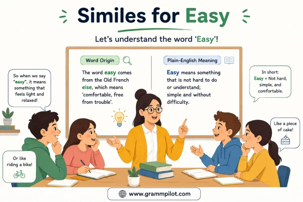 The word origin and plain-English meaning of easy