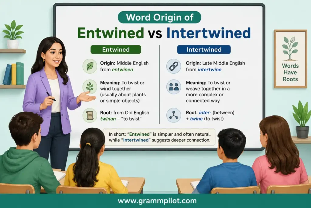 Word Origin of Entwined vs Intertwined