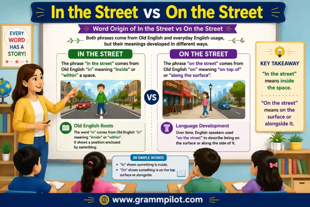 Word Origin of In the Street vs On the Street