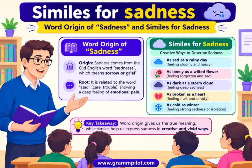 Word Origin of "Sadness" and Similes for Sadness