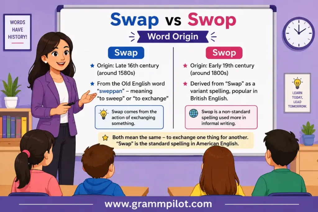 Word Origin of Swap vs Swop