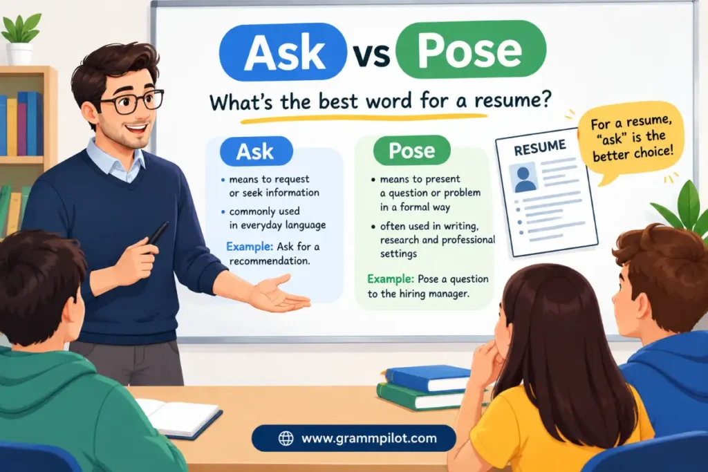 Ask vs Pose: What's the best word for a resume?