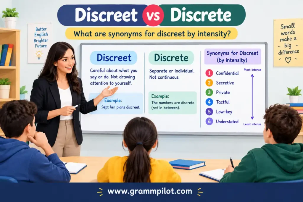 Discreet vs Discrete: What are synonyms for discreet by intensity?