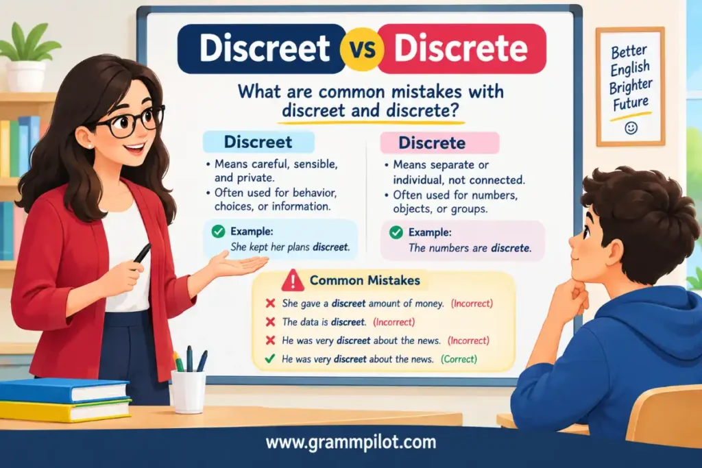 What are common mistakes with discreet and discrete?