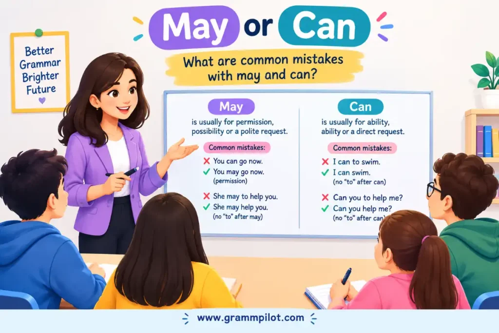 What are common mistakes with may and can?