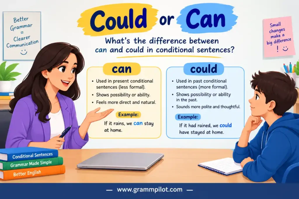 What's the difference between can and could in conditional sentences?