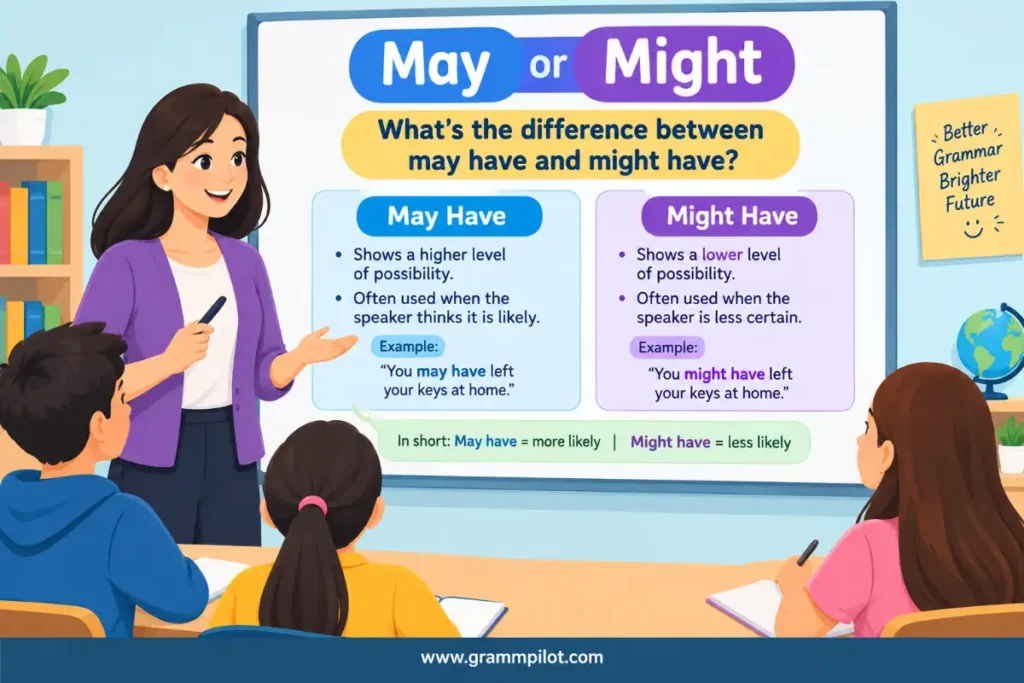 What's the difference between may have and might have?