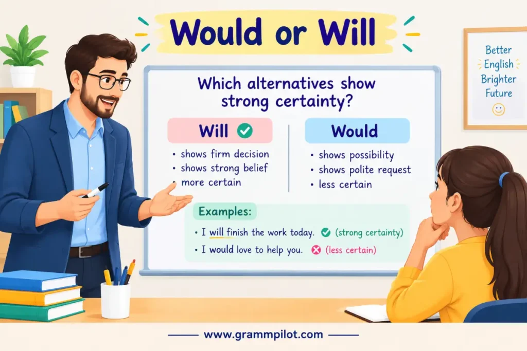 Which alternatives show strong certainty?