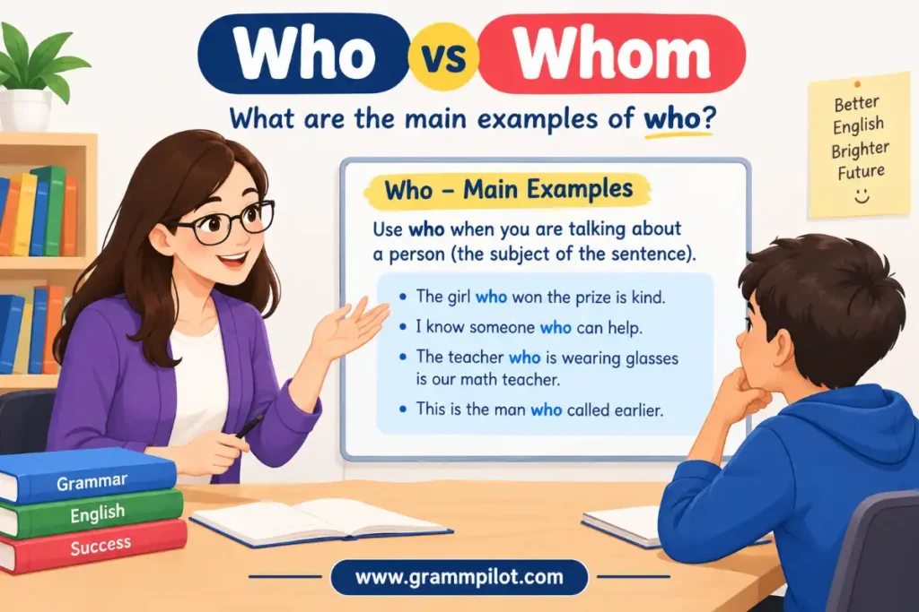 Who vs Whom: What are the main examples of who?