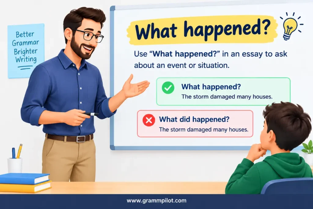 “What happened?” in an essay
